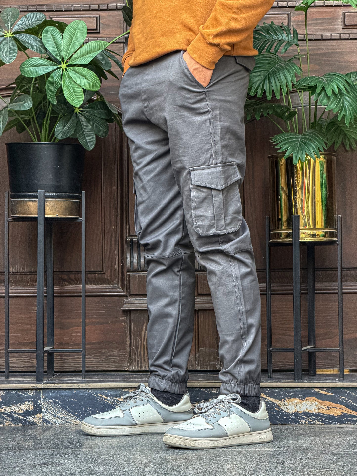 Stretchable Grey Cargo trouser 6 Pocket for Men Adjustable Waist
