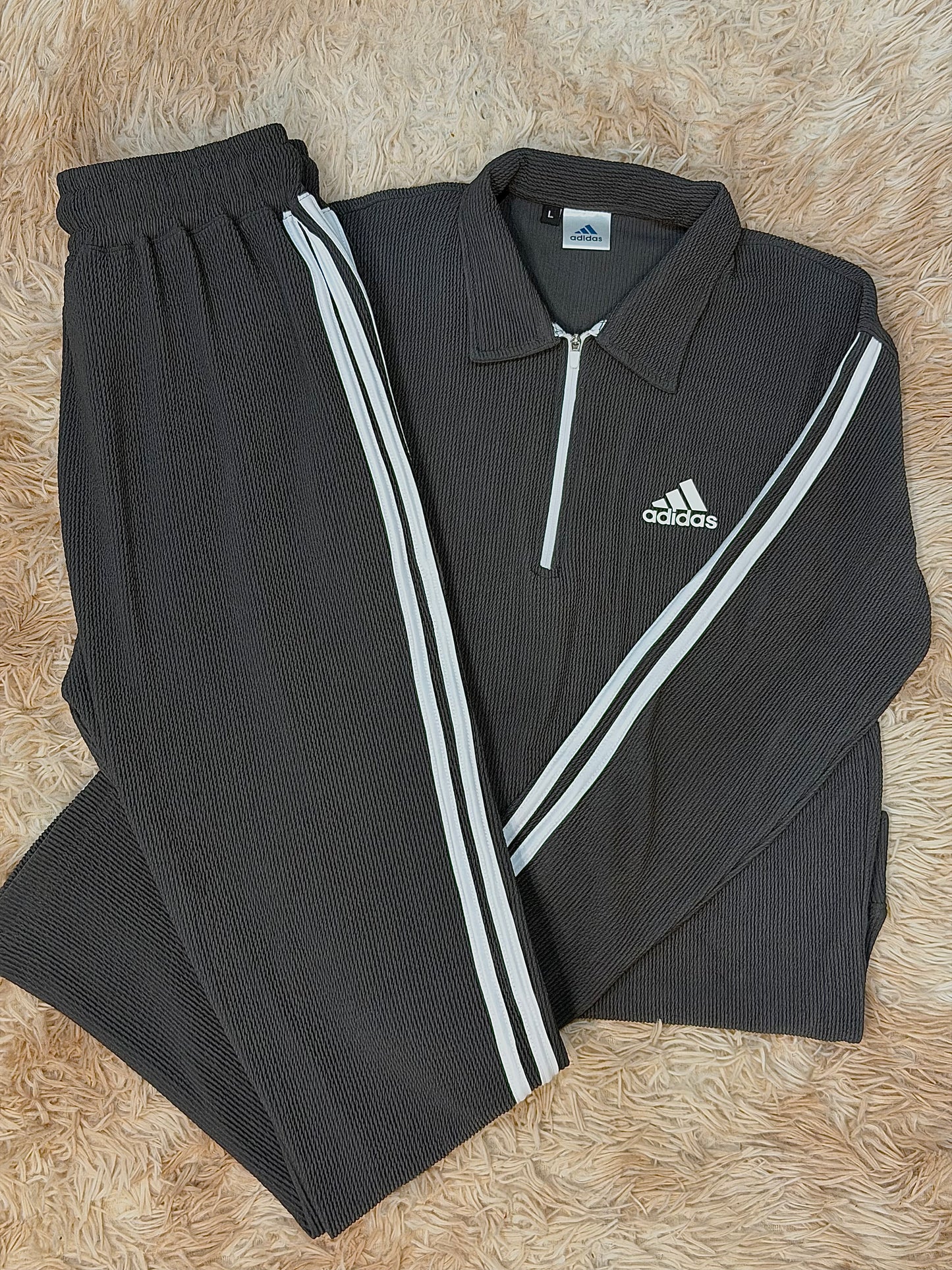 GREY COLAR HALF ZIP ADIDAS TRACKSUIT FOR MEN'S