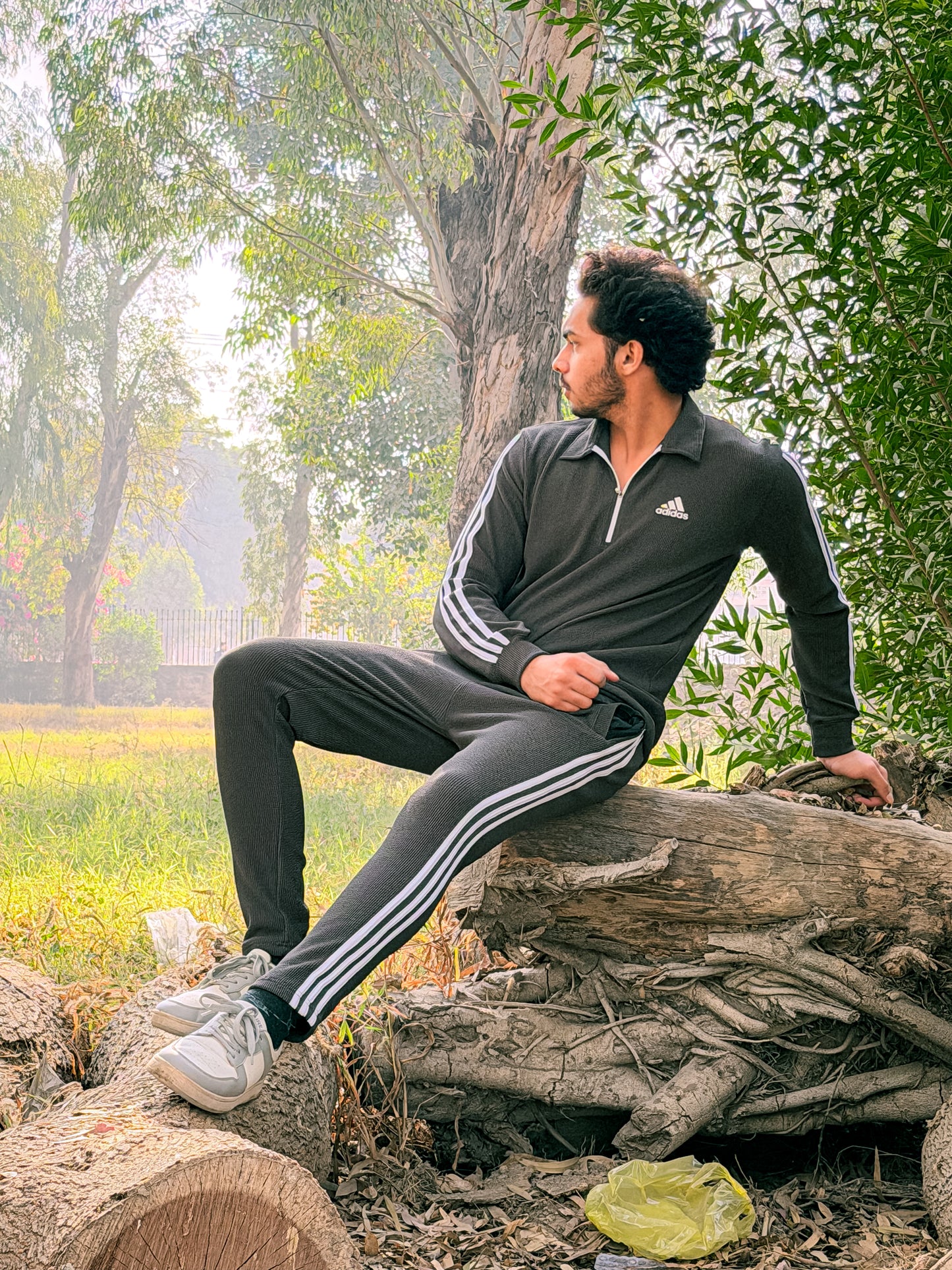 GREY COLAR HALF ZIP ADIDAS TRACKSUIT FOR MEN'S