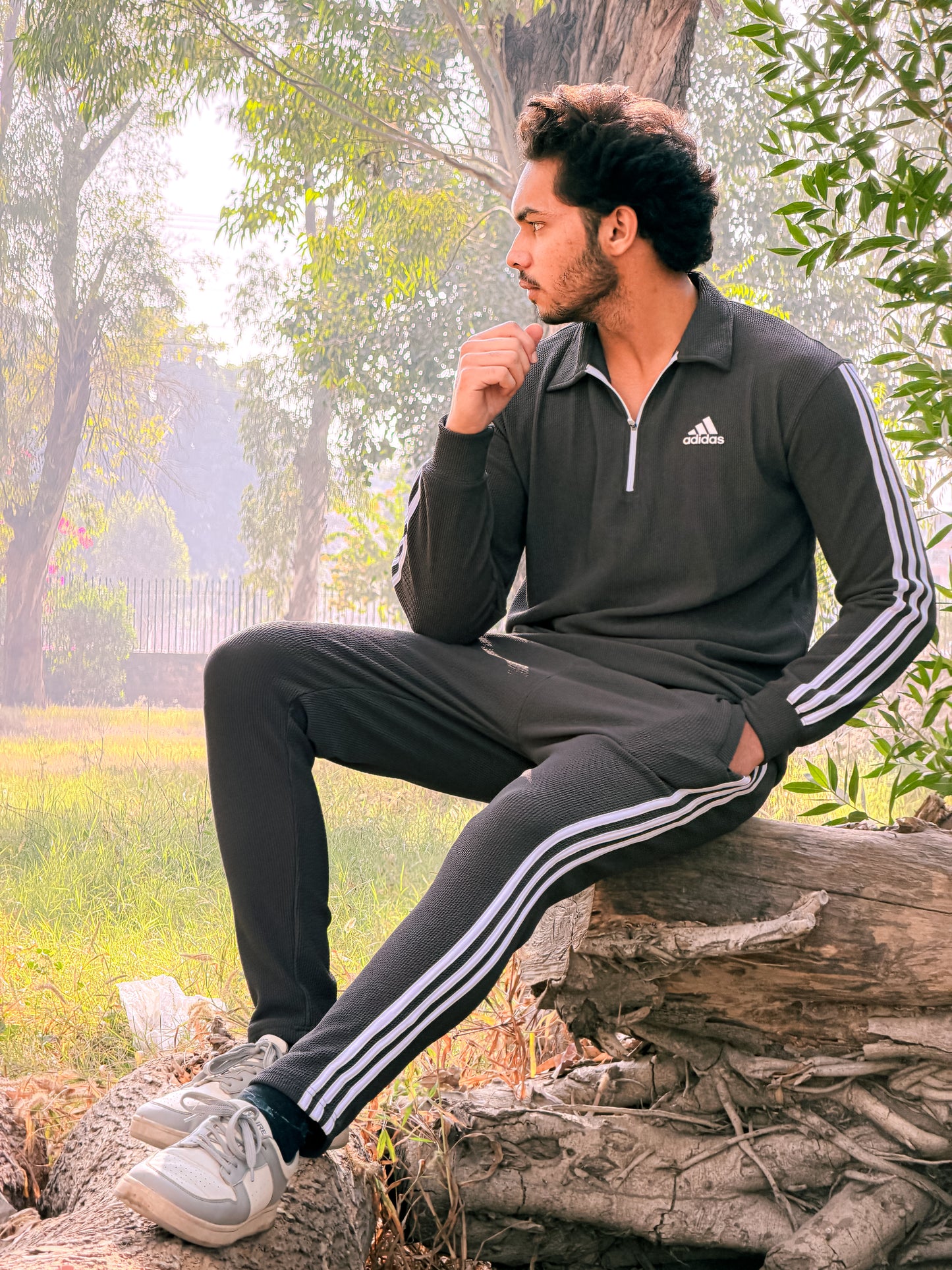 GREY COLAR HALF ZIP ADIDAS TRACKSUIT FOR MEN'S