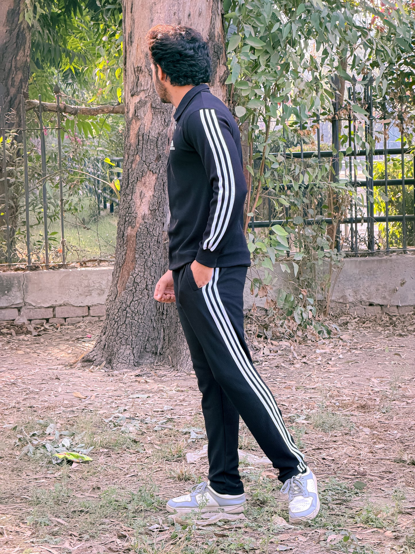 BLACK COLAR HALF ZIP ADIDAS TRACKSUIT FOR MEN'S
