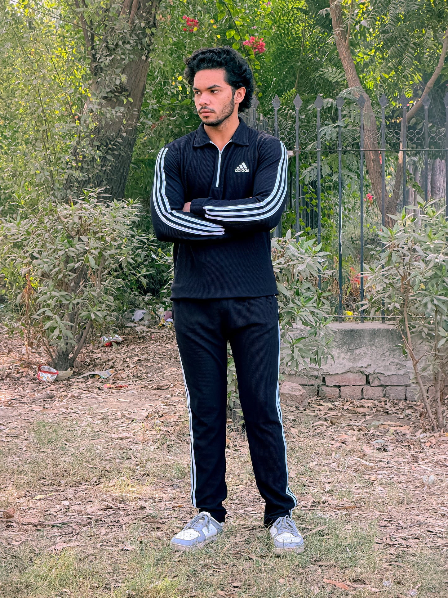 BLACK COLAR HALF ZIP ADIDAS TRACKSUIT FOR MEN'S