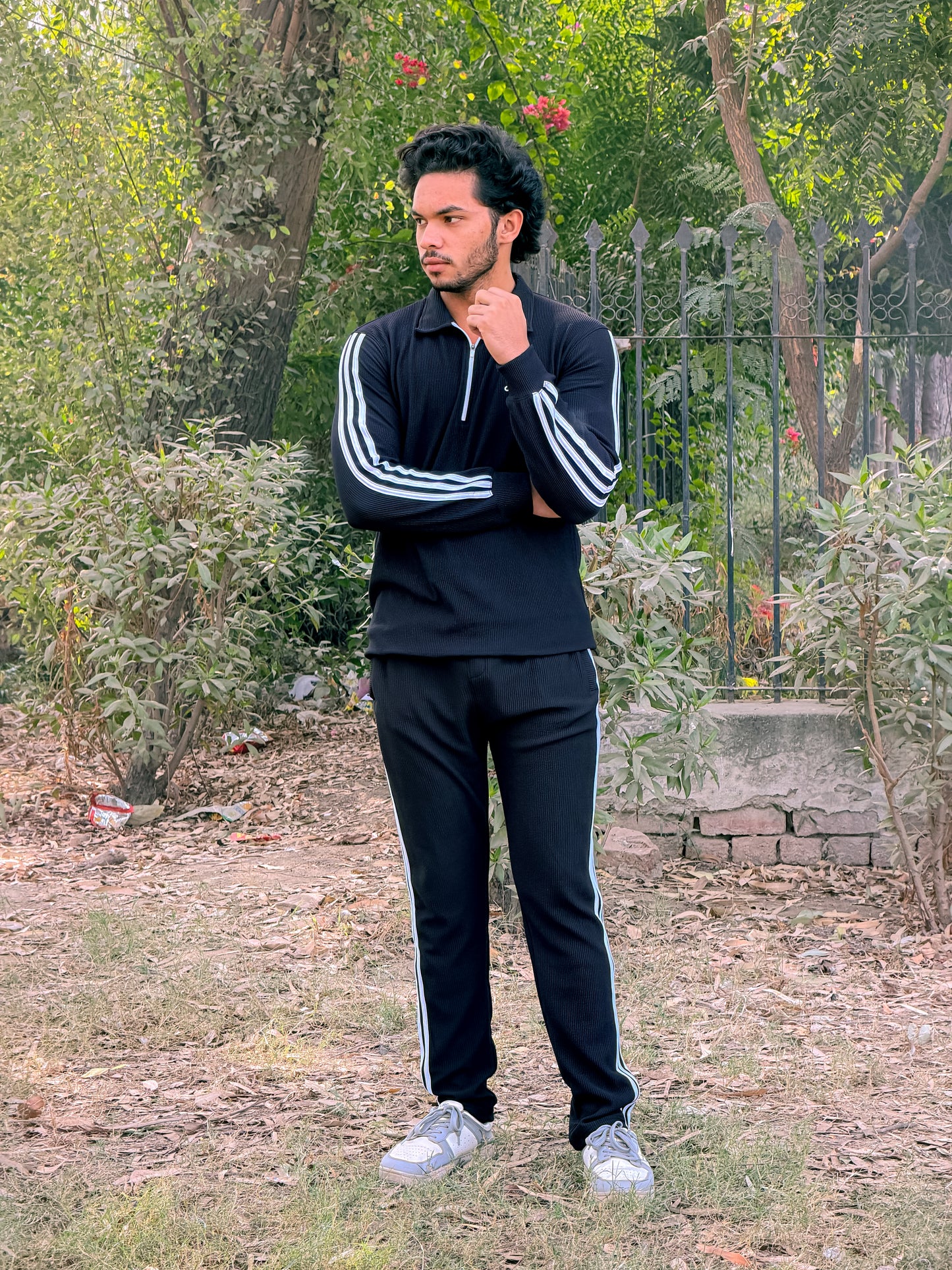 BLACK COLAR HALF ZIP ADIDAS TRACKSUIT FOR MEN'S