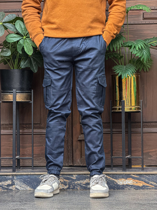 Stretchable Navy Blue Cargo trouser 6 Pocket for Men Adjustable Waist
