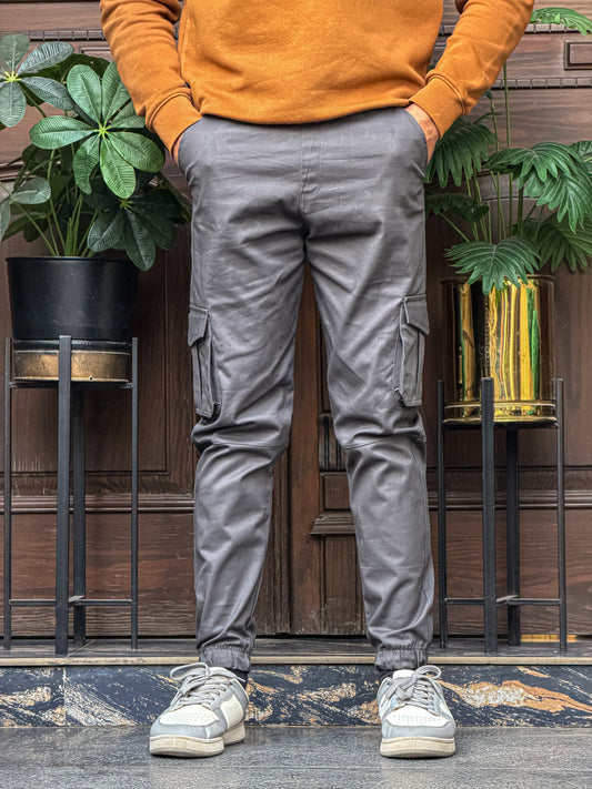 Stretchable  Grey Cargo trouser 6 Pocket for Men Adjustable Waist